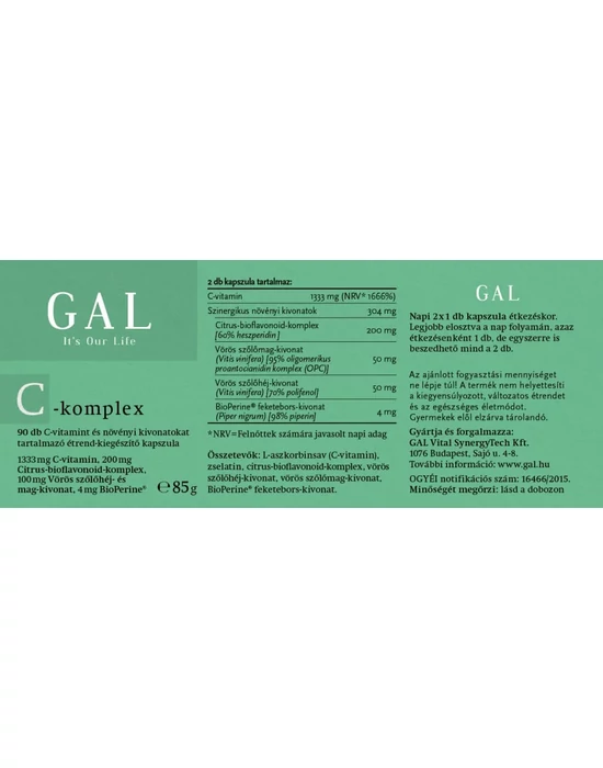 GAL C-komplex étrend-kiegészítő termékleírás