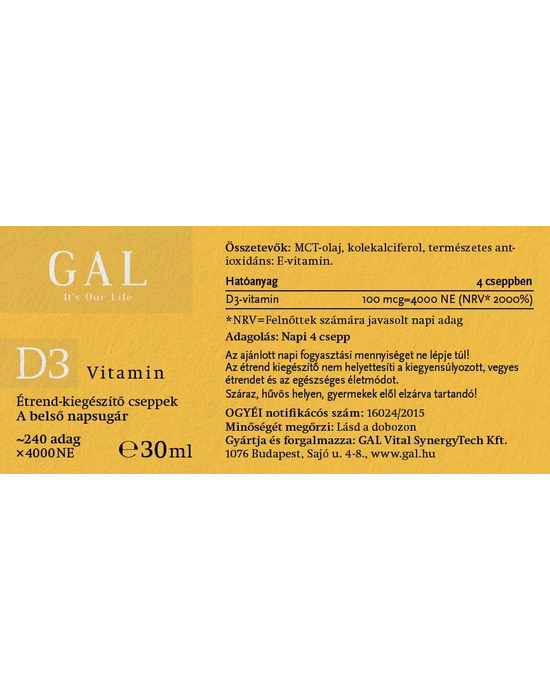 GAL D3-Vitamin cseppek termékleírás