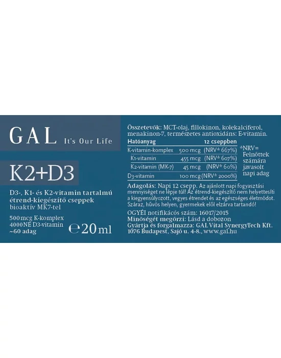 GAL K2-D3 vitamin termékleírás