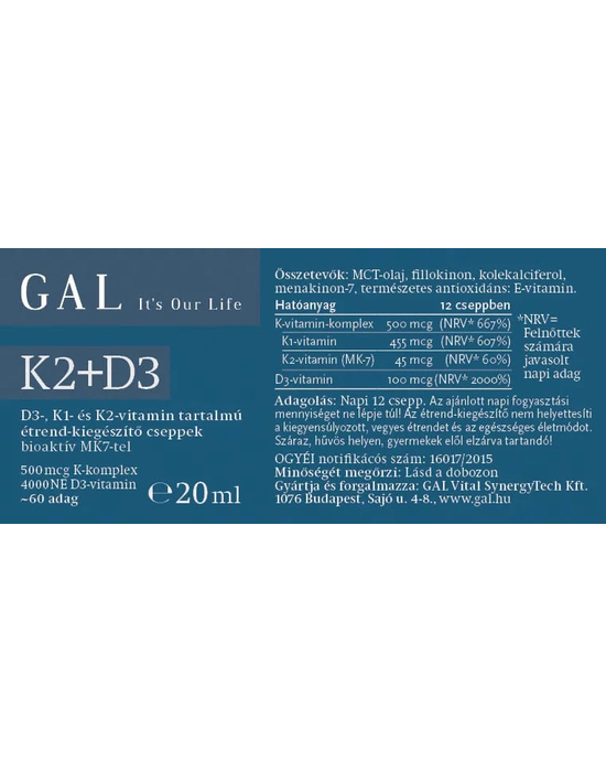 GAL K2-D3 vitamin termékleírás