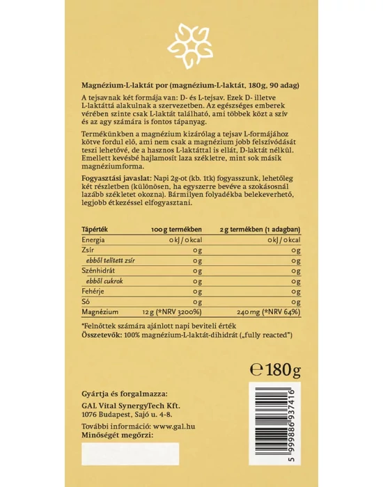 GAL Magnézium-L-laktát tájékoztató