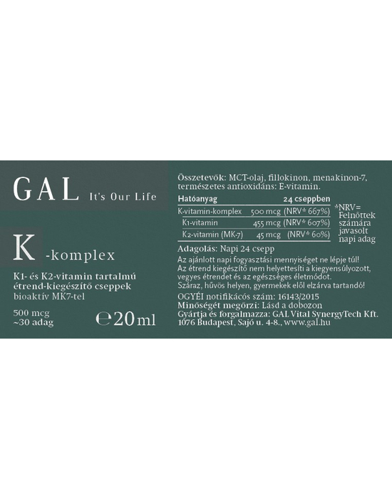 GAL K-komplex vitamin termékleírás