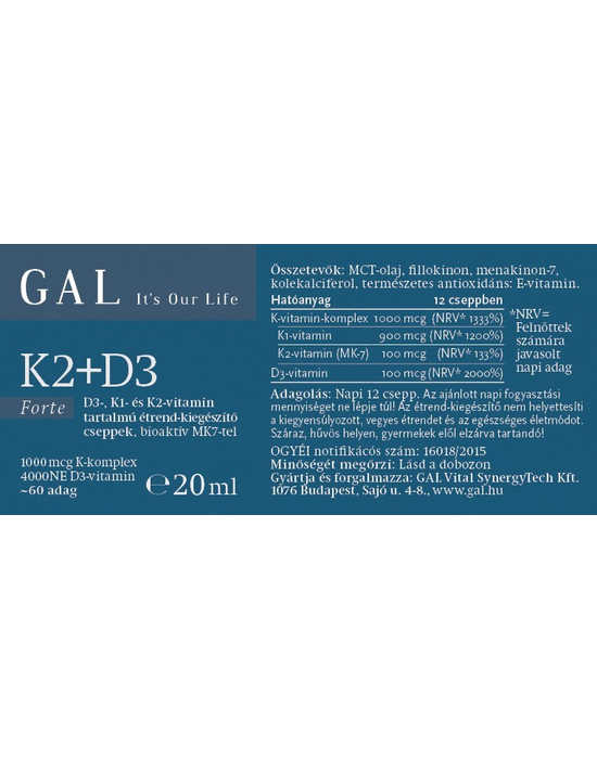 K2+D3 vitamin Forte 20ml termékleírás