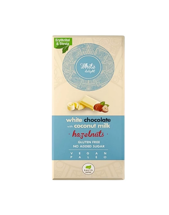White Delight kókusztejes fehércsokoládé egész mogyoróval, édesítőszerekkel 80g